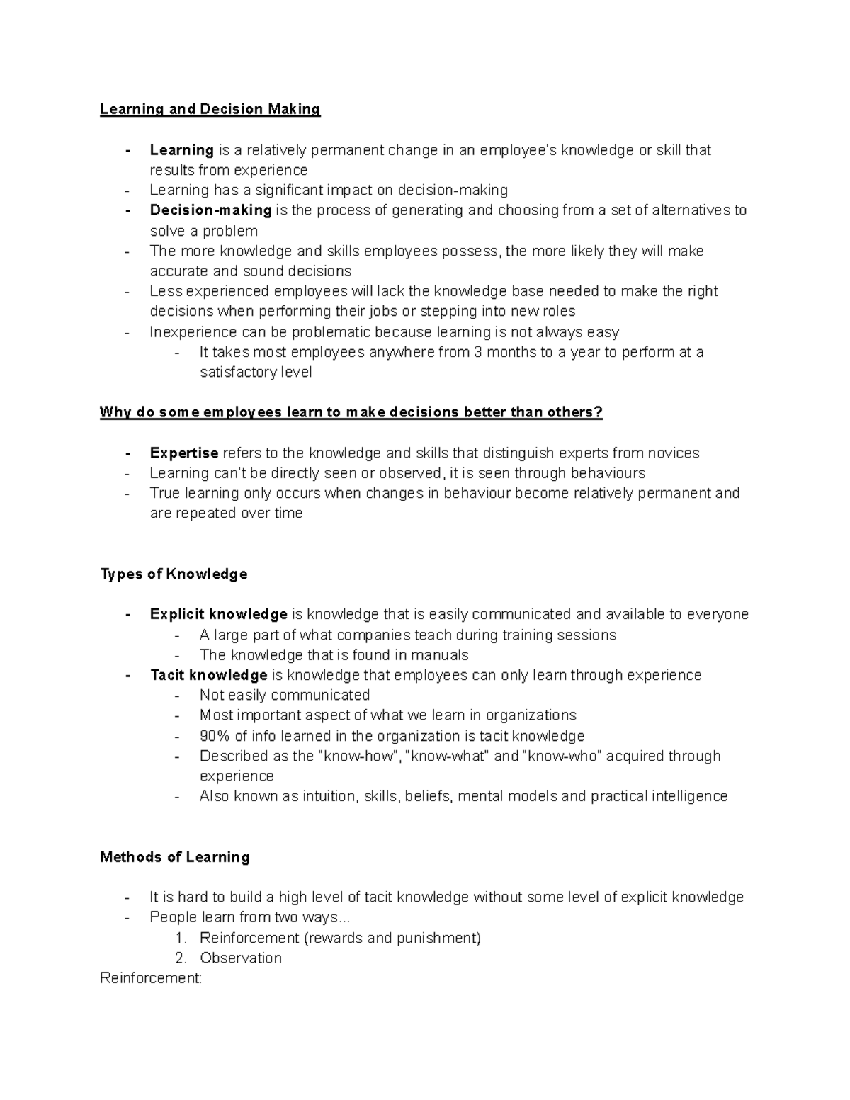 Chapter 9 - Learning & Decision Making Insights and Methodologies - Studocu