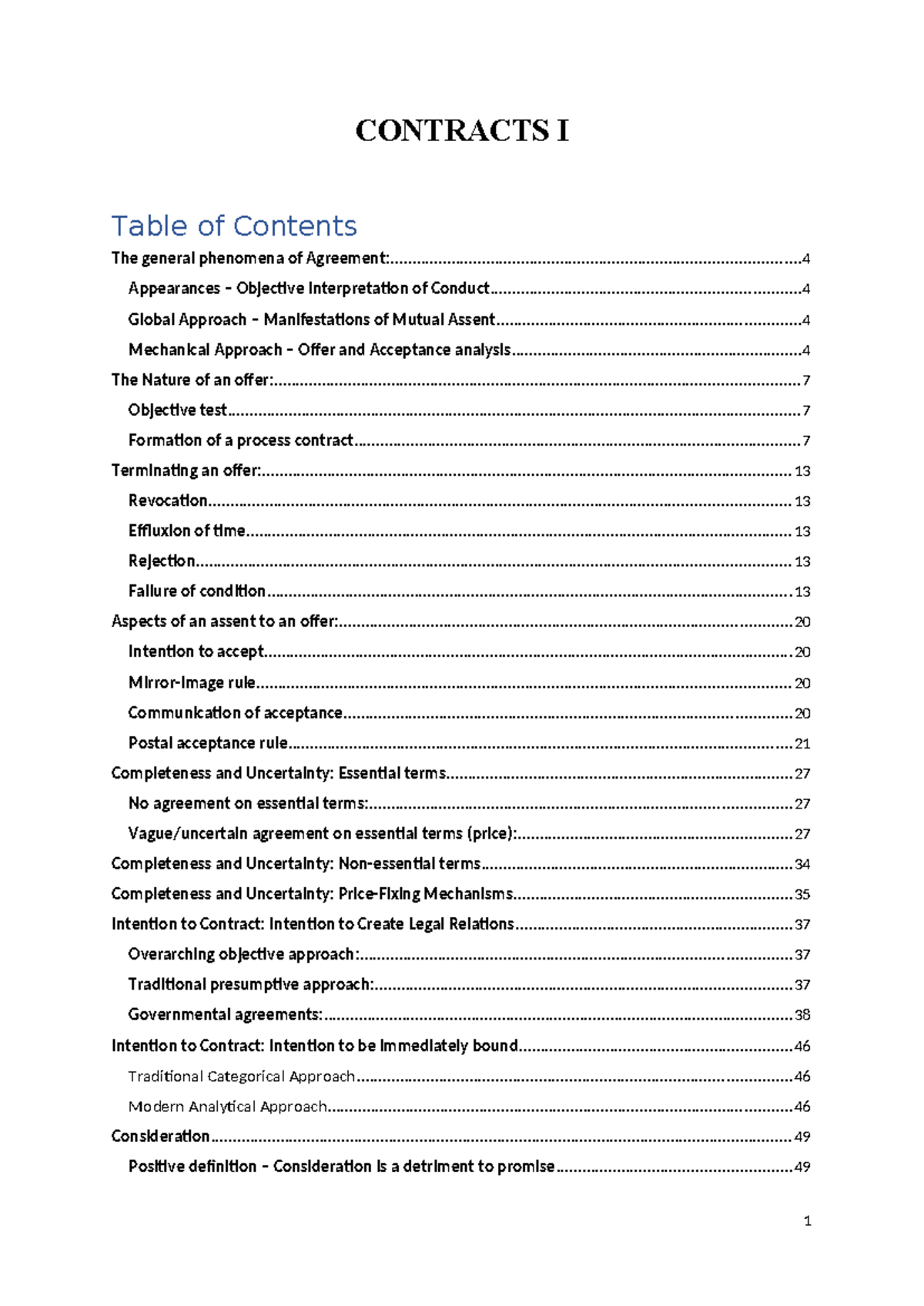 LAWS1701 Final Exam Study Notes - Summary of Contract Law I - Studocu