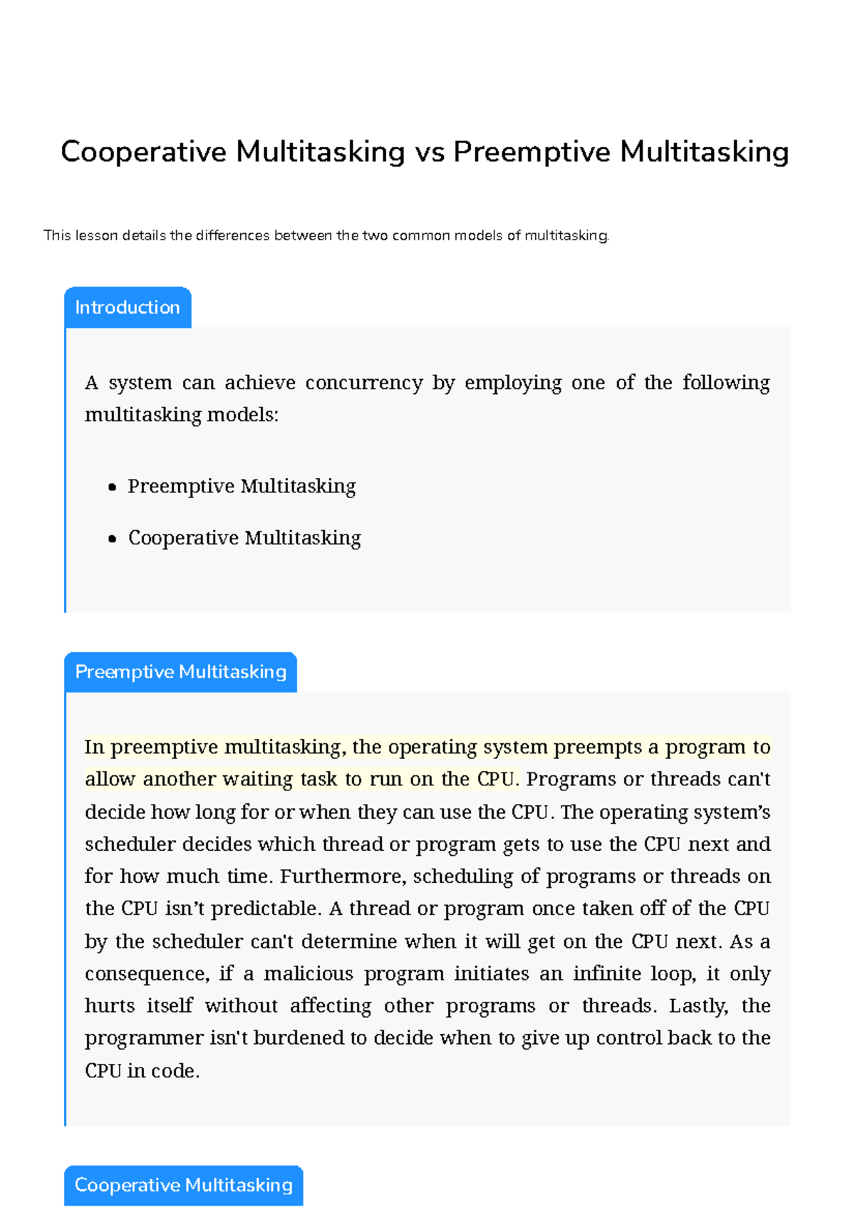 Lesson 4: Cooperative vs Preemptive Multitasking Explained - Studocu