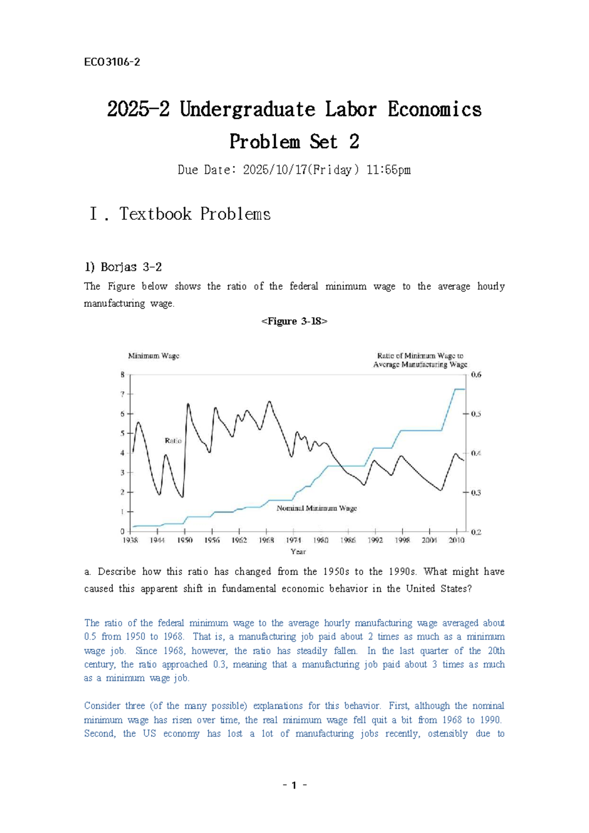 UG Labor Economics Problem Set 2 (Due: 11:55 PM) - Studocu