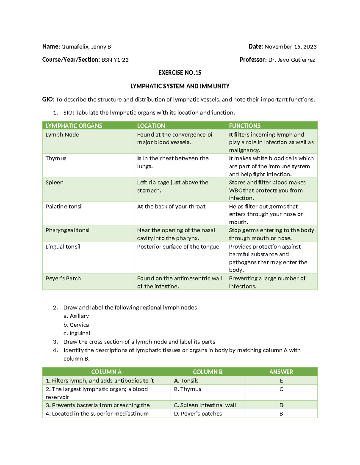 Lab Report: Lymphatic System & Immunity - BSN Y1-22 - Studocu