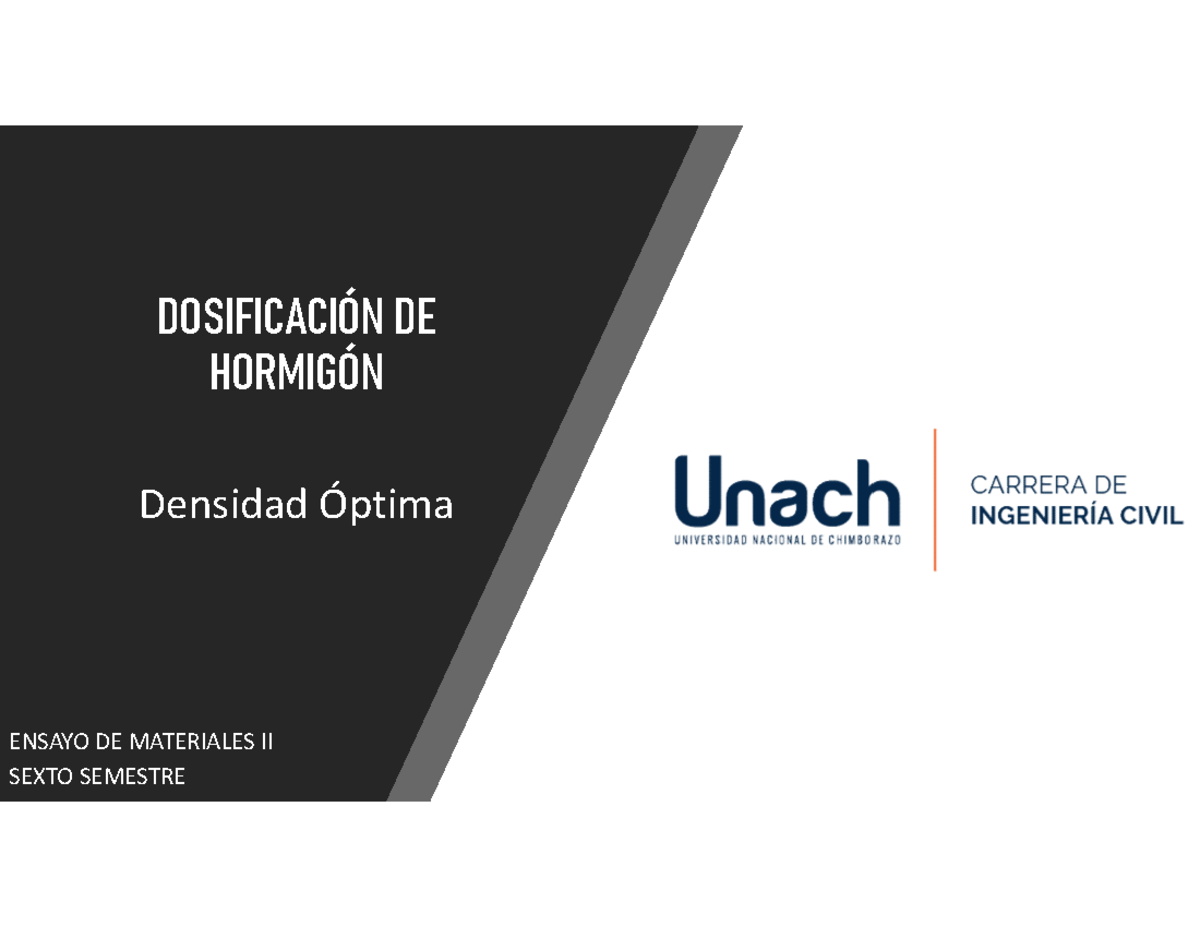 Dosificación de Hormigón: Densidad Óptima - Ensayo de Materiales II - Document Preview