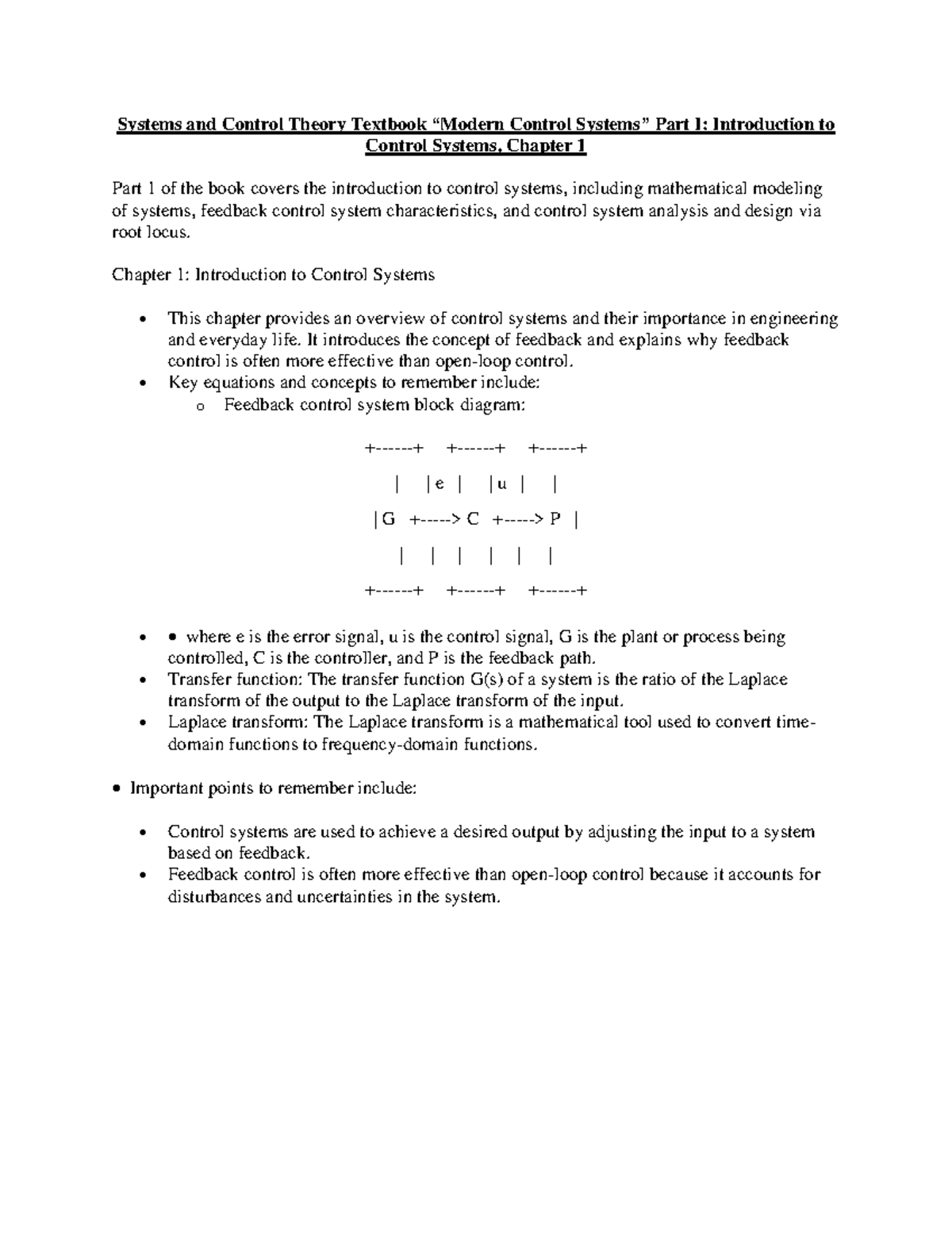 Systems and Control Theory Textbook “Modern Control Systems” Part I ...