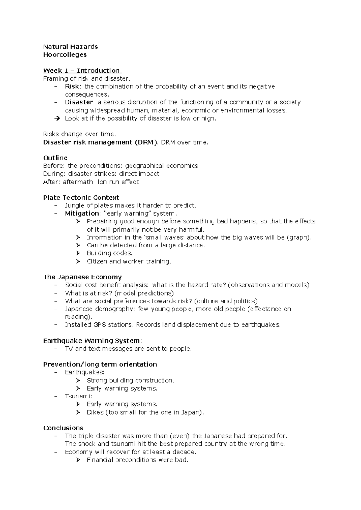 Natural Hazards Overview - Hoorcolleges Lecture Notes - Studeersnel