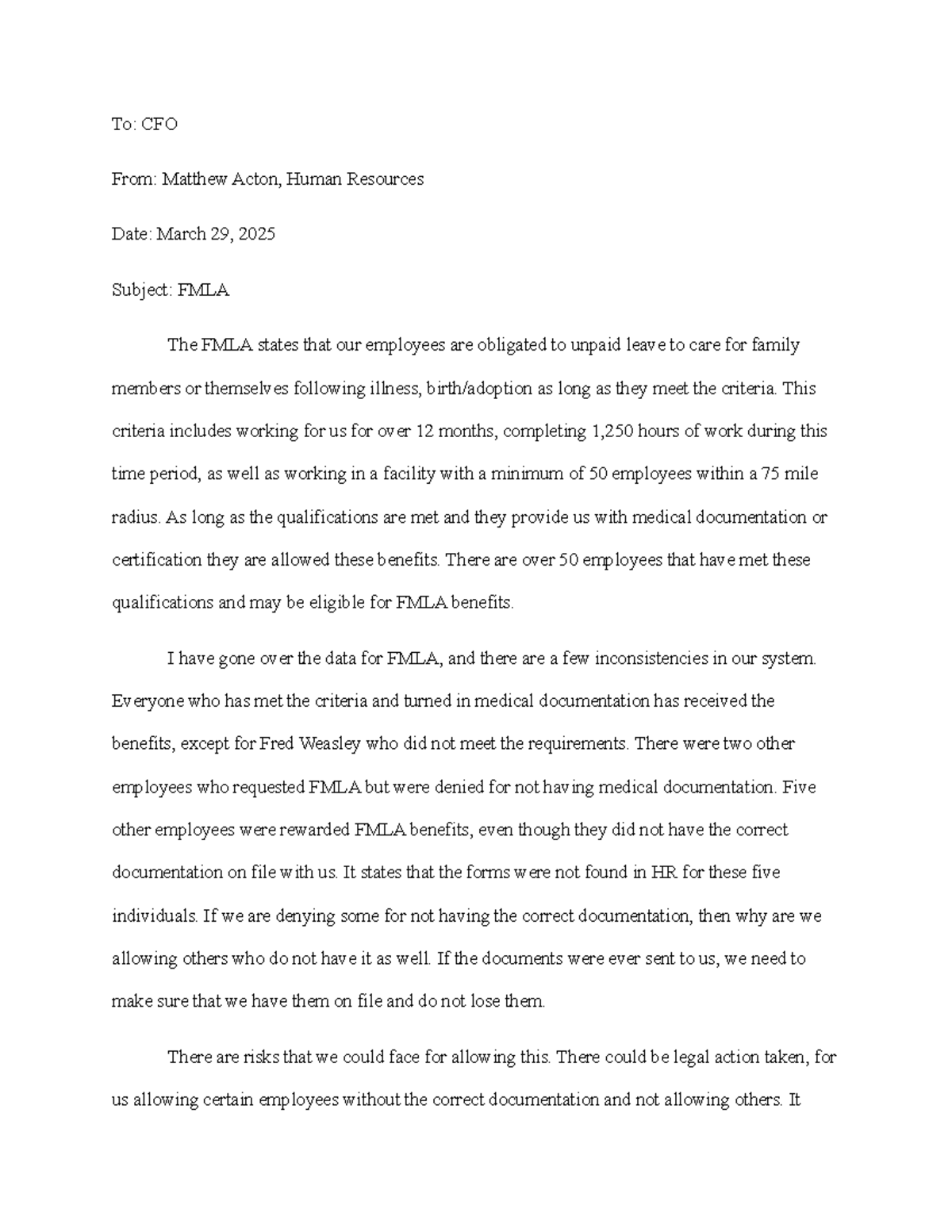 HRM 225: FMLA Eligibility and Documentation Issues Report - Studocu