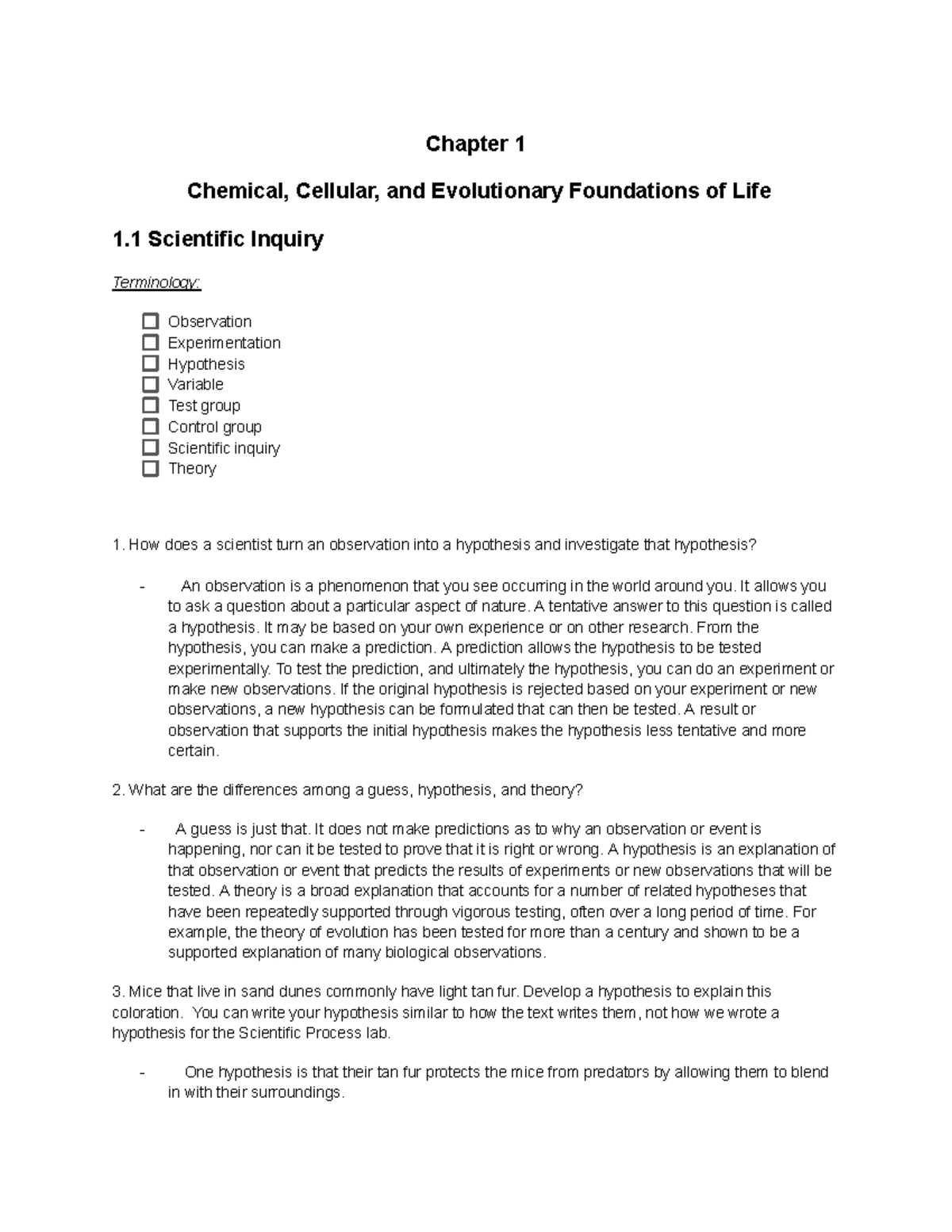 Biology 101: Chapter 1 - Foundations of Life and Scientific Inquiry ...