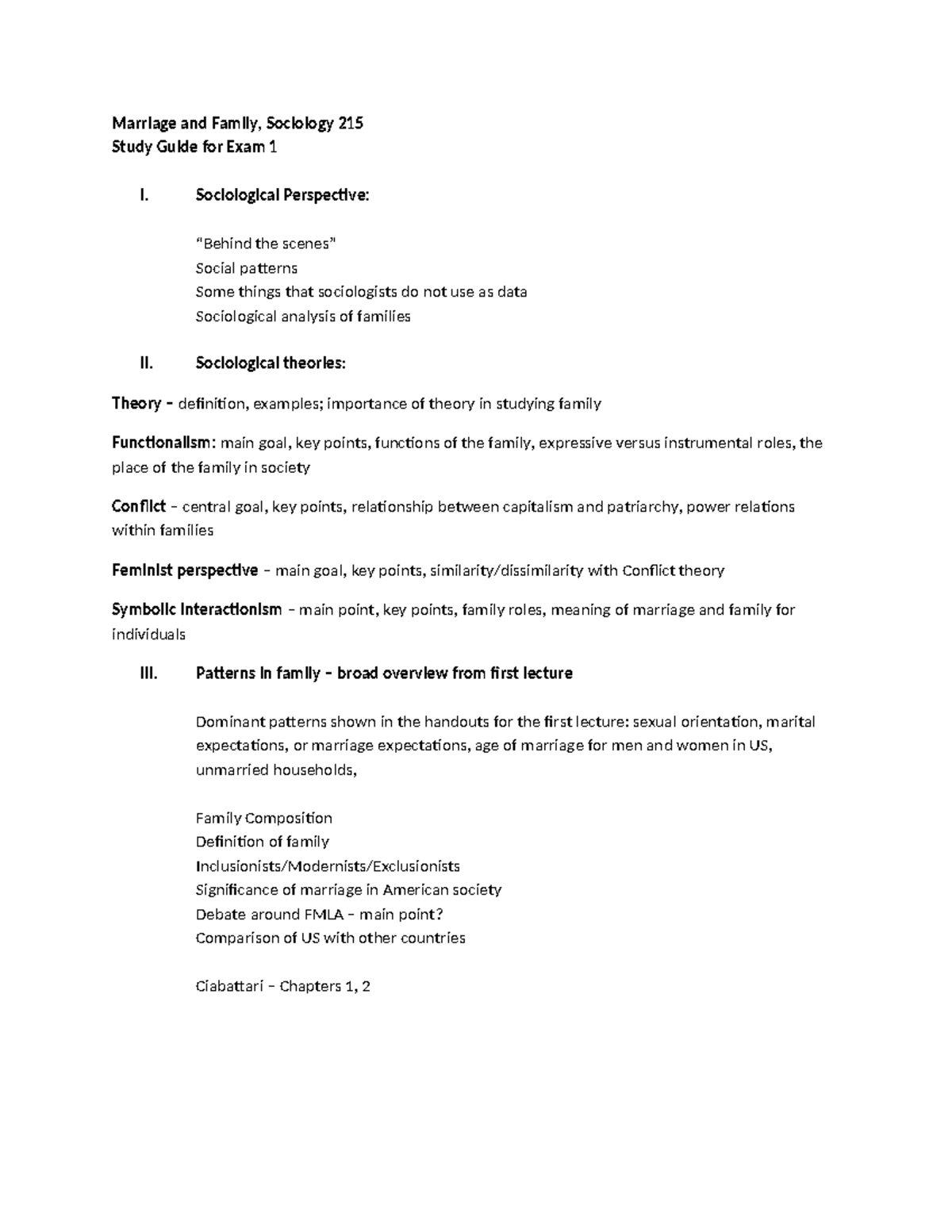 Sociology 215: Exam 1 Study Guide on Marriage and Family - Studocu