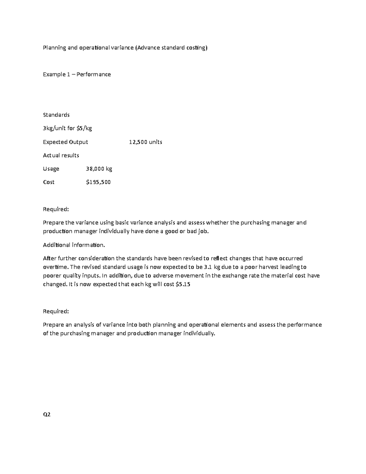 Planning and operational variance - Additional information. After ...
