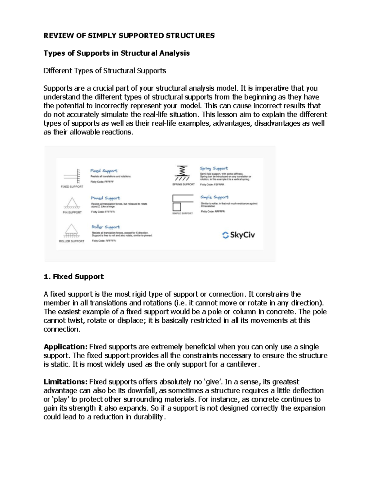 REVIEW OF TYPES OF SUPPORTS IN STRUCTURAL ANALYSIS - Studocu