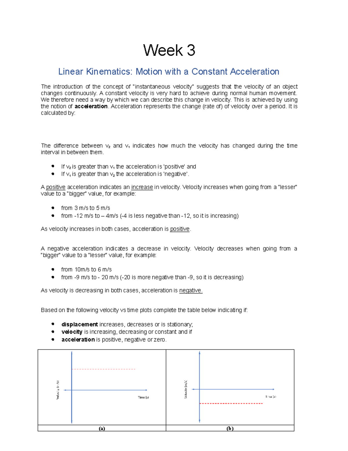 Week 3 PHYS 101: Linear Kinematics & Constant Acceleration Notes - Studocu
