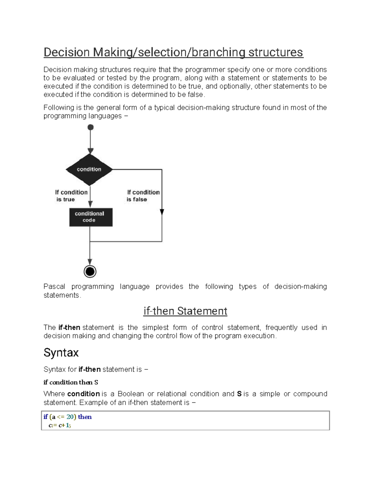 Lesson 8: Control Structures in Pascal Programming - Studocu
