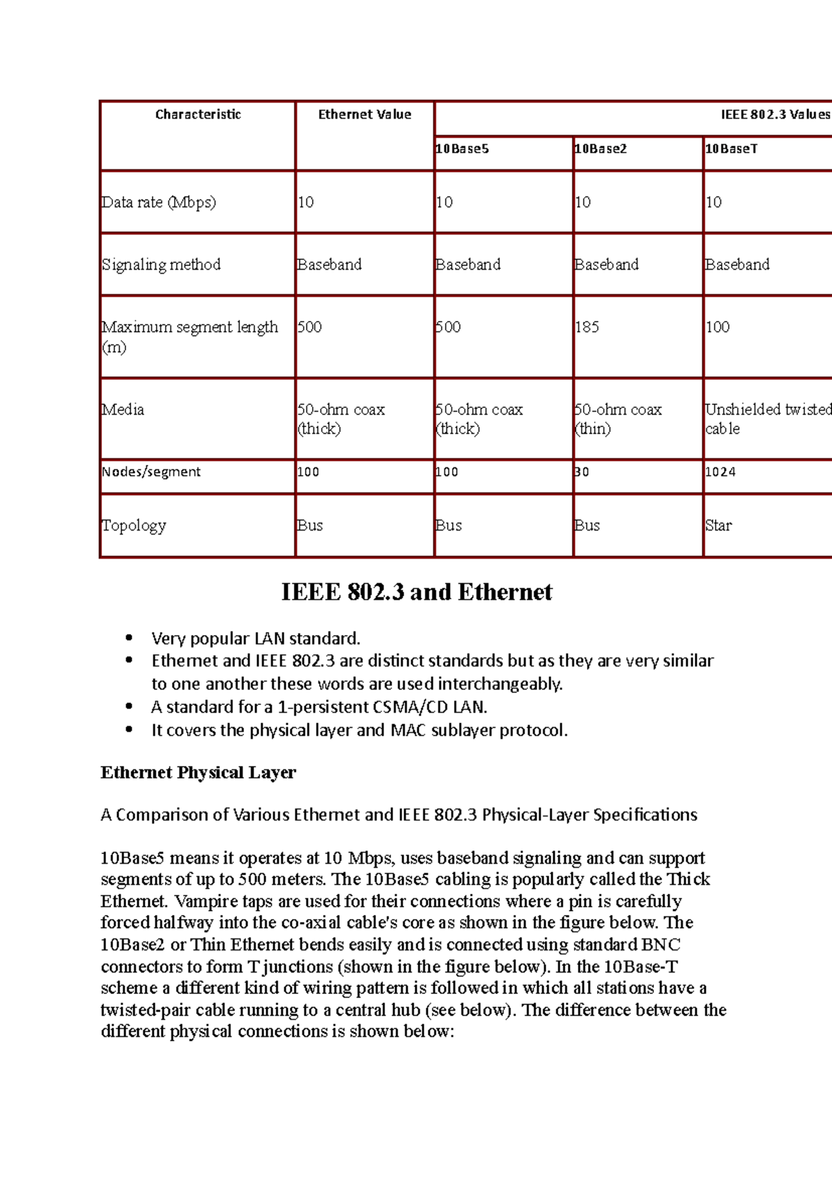 IEEE 802.3 and Ethernet Overview: Standards and Specifications - Studocu