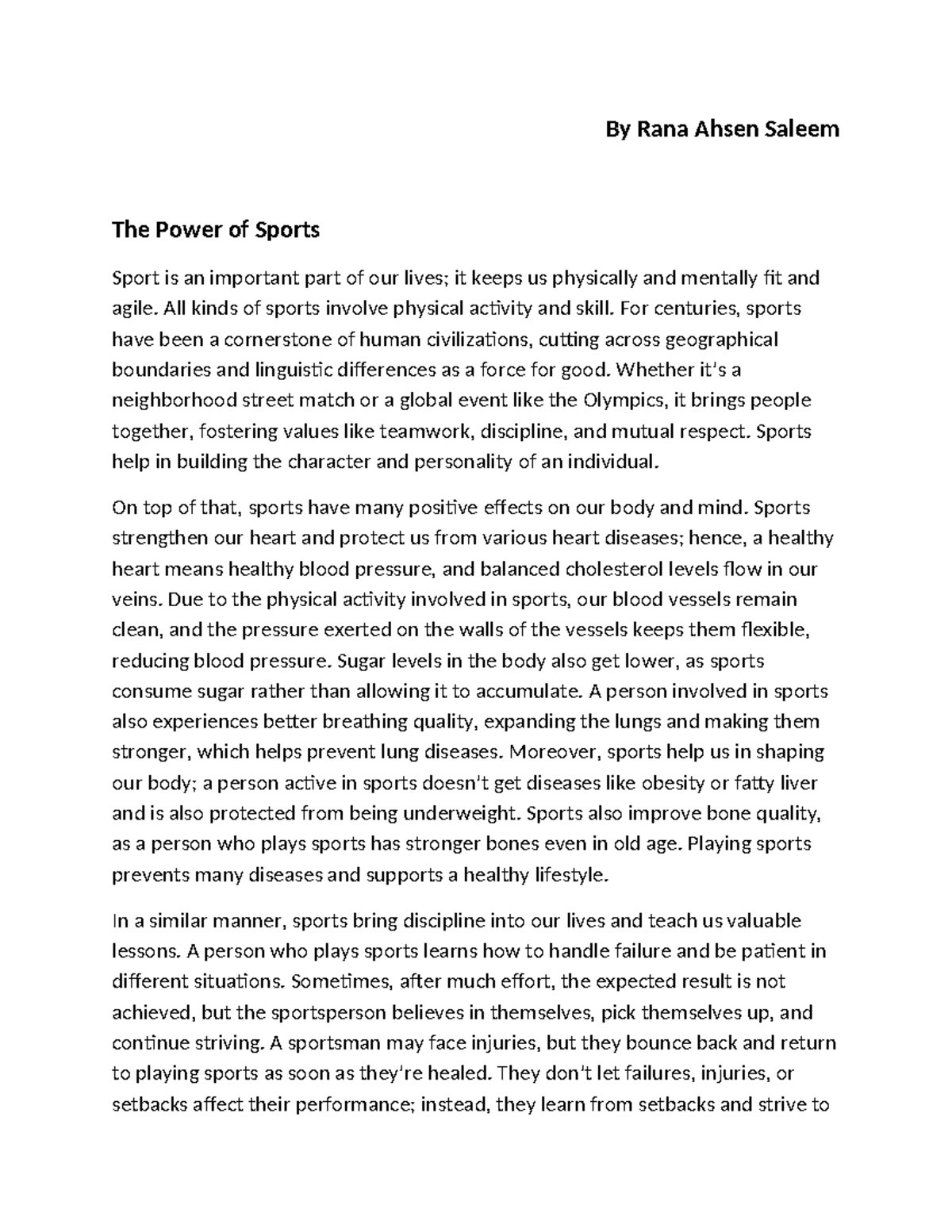 Power of sports (final) - By Rana Ahsen Saleem The Power of Sports ...