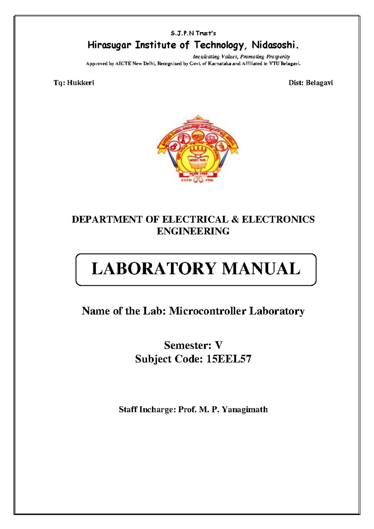 15EEL57 Microcontroller Lab Manual (Odd Semester) - Studocu