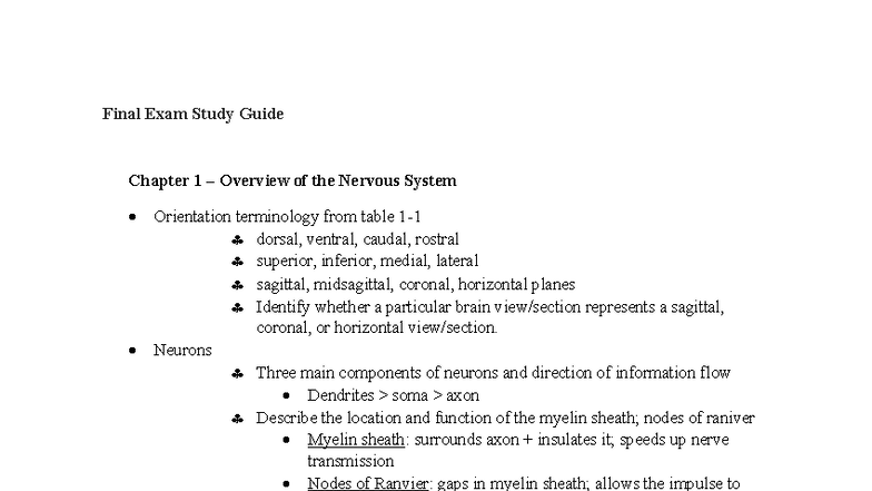 Final Exam Study Guide for CEC 101: Nervous System Overview & Disorders ...