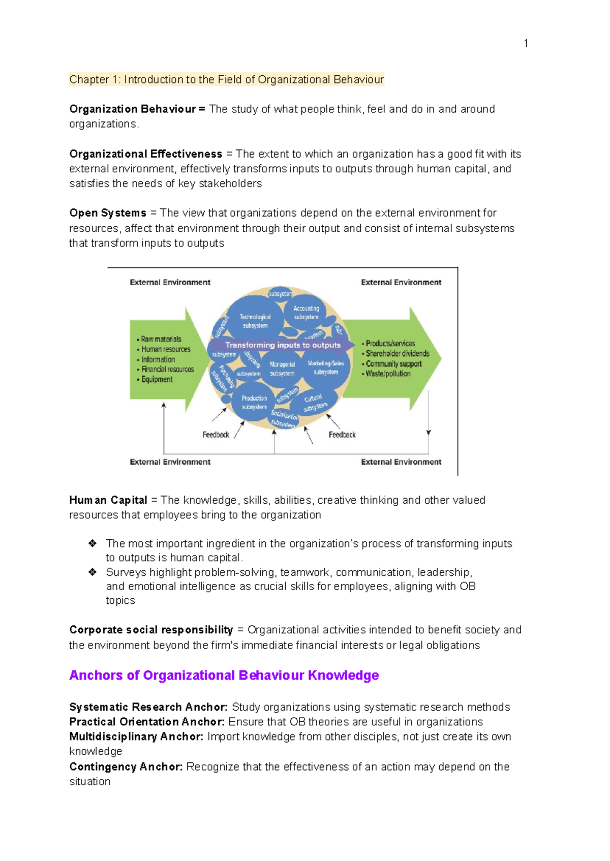Organizational Behaviour Midterm Study Notes (OB 101) - Studocu