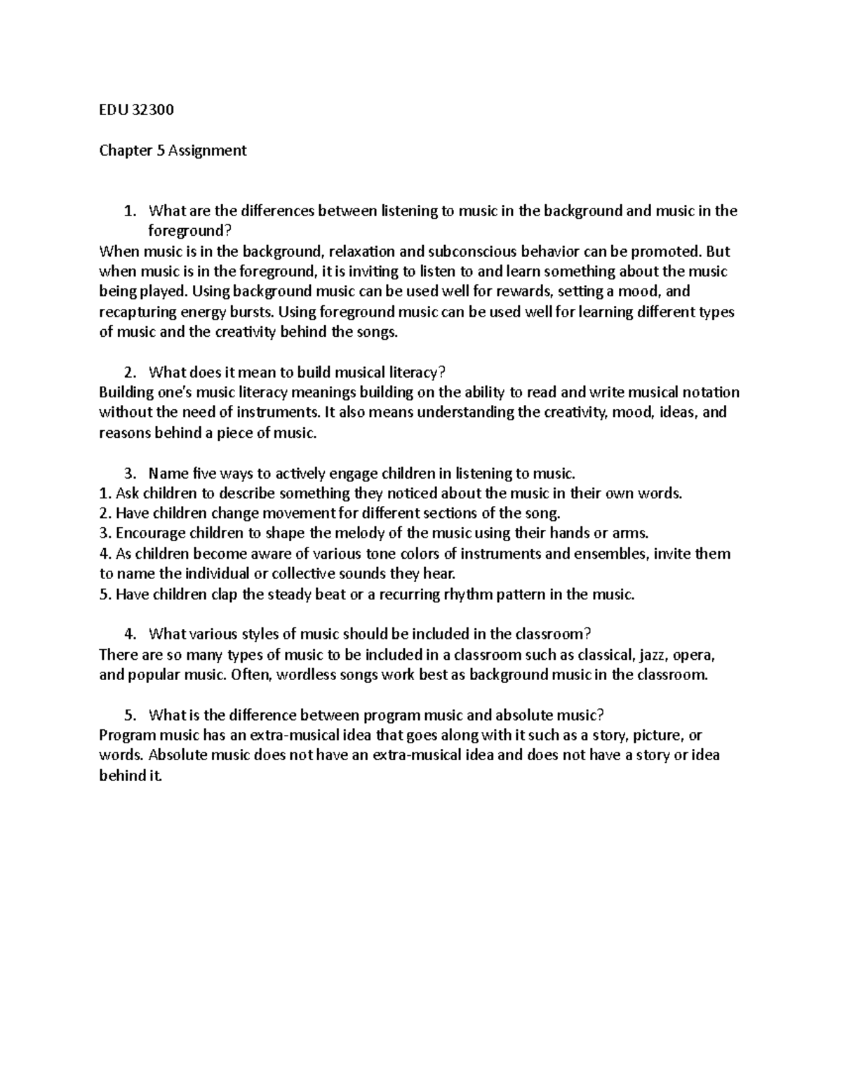 Chapter 4 Summary Assignment - EDU 32300 Chapter 5 Assignment What are ...