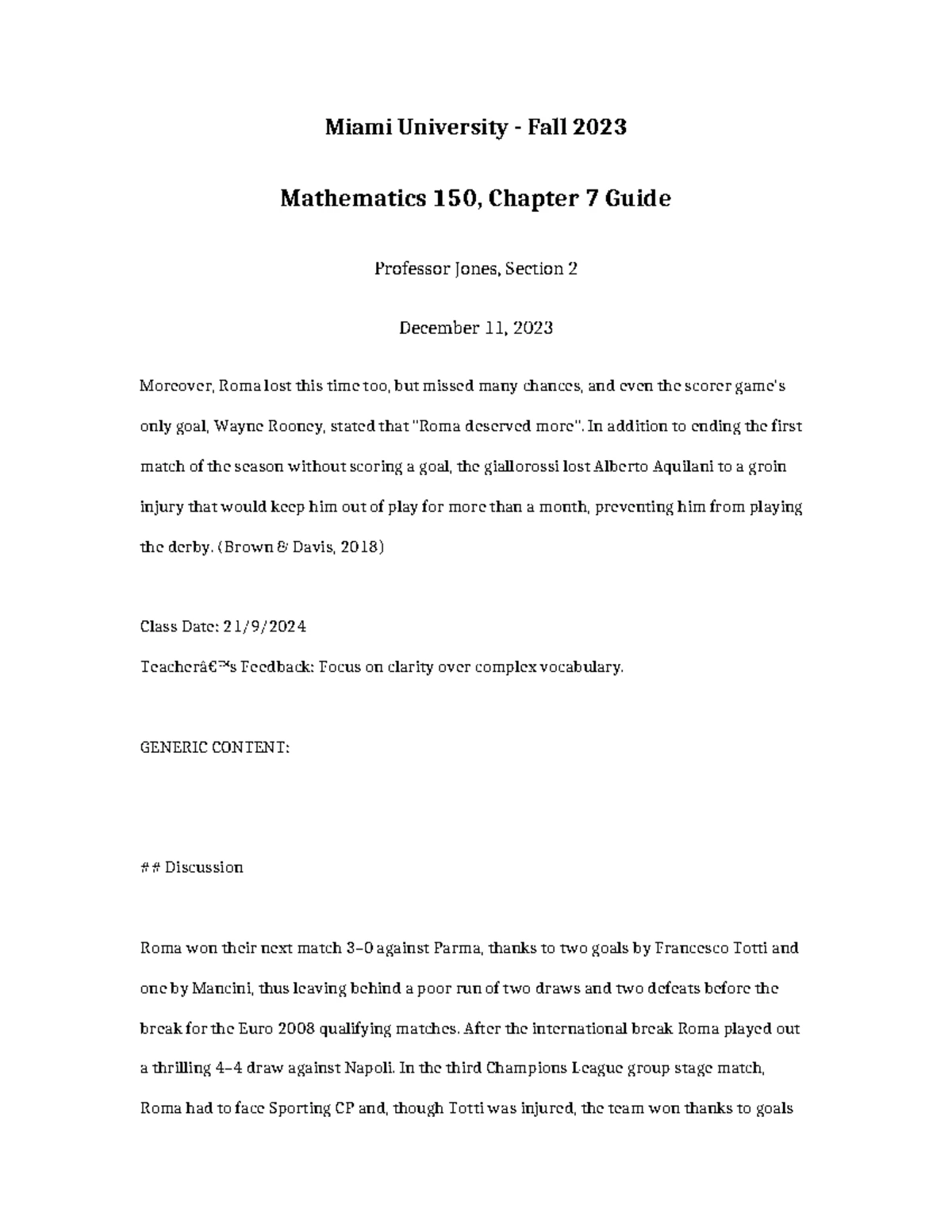 Mathematics 150 Chapter 6 Review - Miami University - Fall 2023 ...