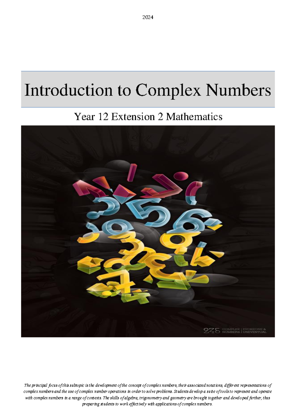 2024 Year 12 Extension 2 Mathematics: Complex Numbers Solutions - Studocu