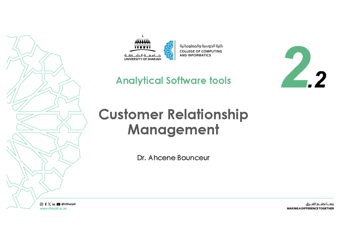 CRM Course 2 - Analytical Software Tools Overview and Models - Studocu