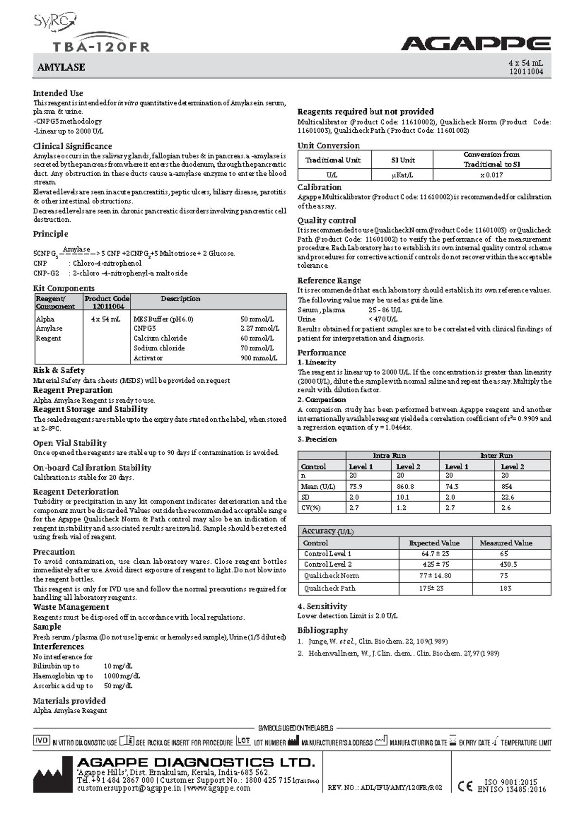 AMYLASE PACKAGE INSERT - IN VITRO DIAGNOSTIC USE SEE PACKAGE INSERT FOR ...