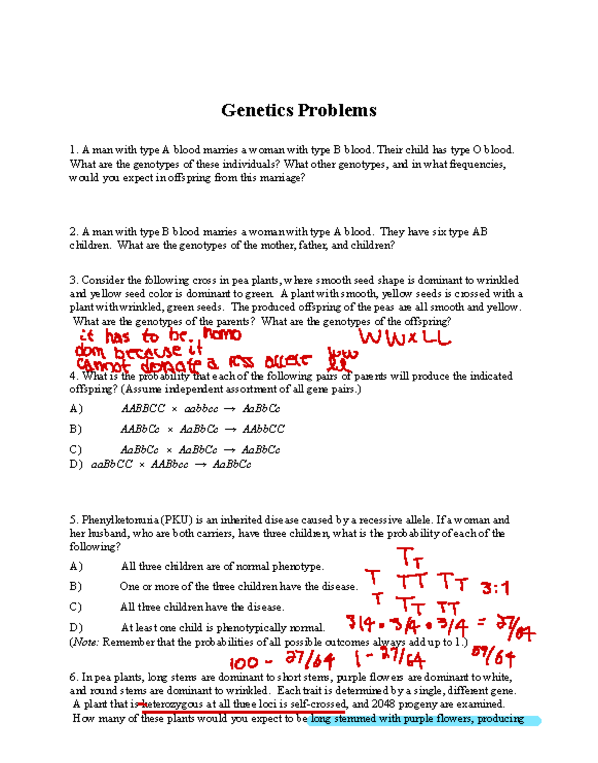 Genetics+Problems - Practice genetics problems and calculations ...