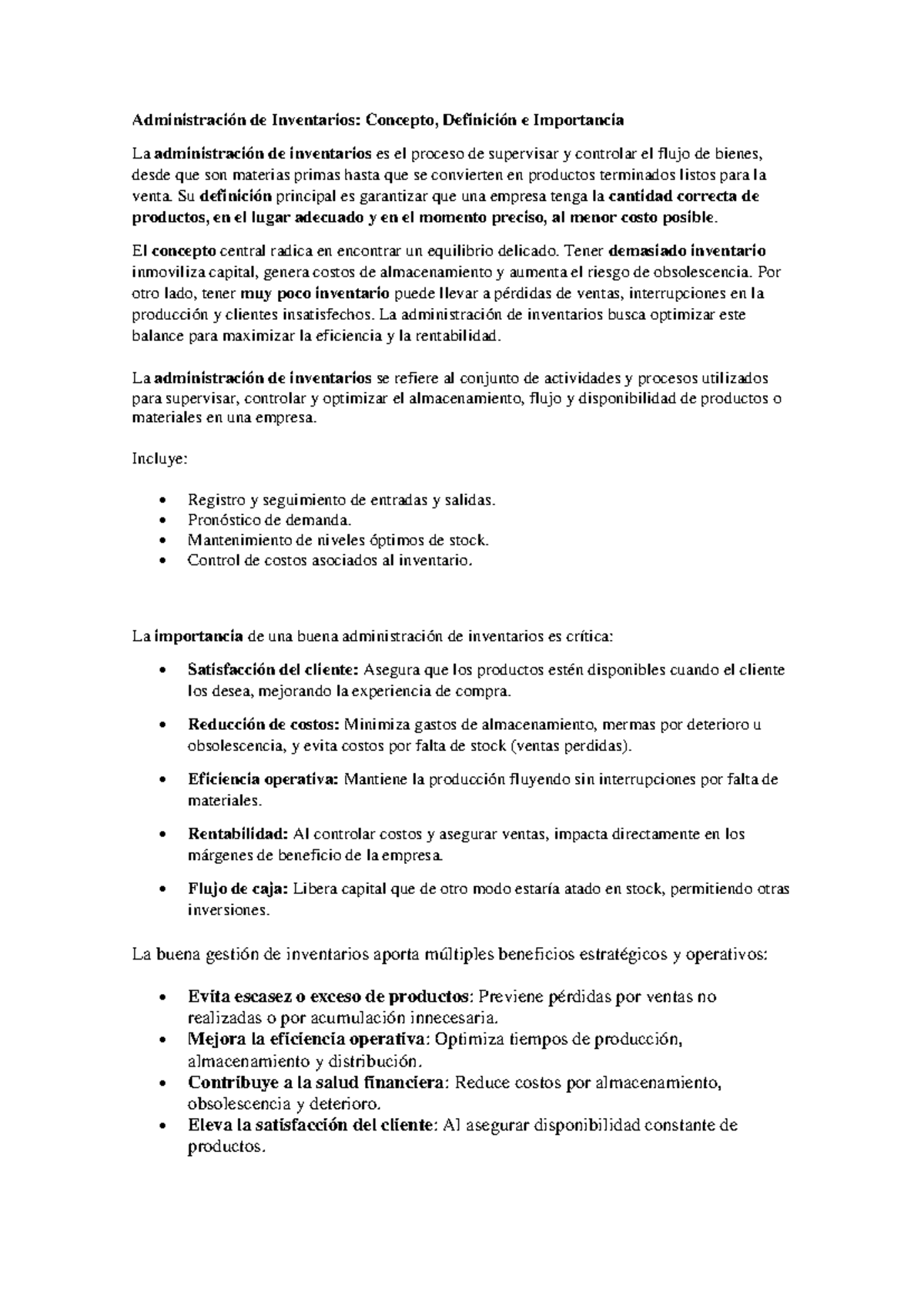 Administración de Inventarios: Conceptos Clave y Su Importancia - Studocu