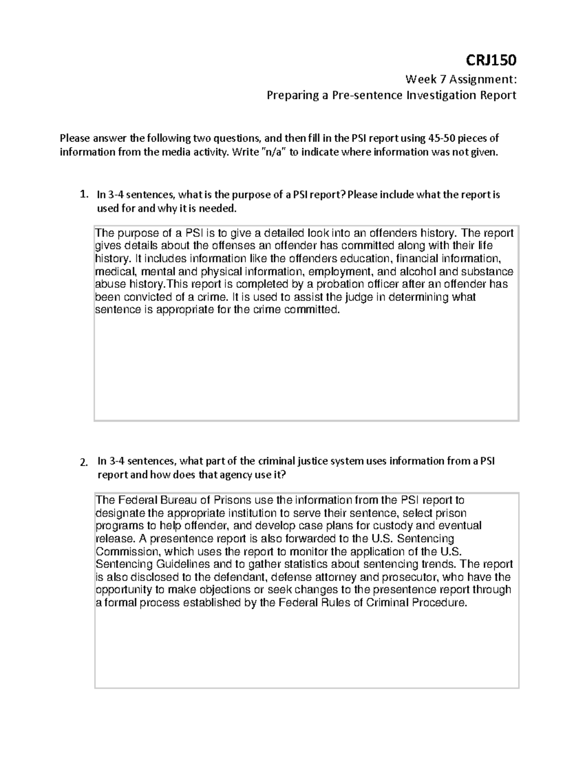 CRJ150 Wk7 PSI Report Preparation and Client Info Guidelines - Studocu