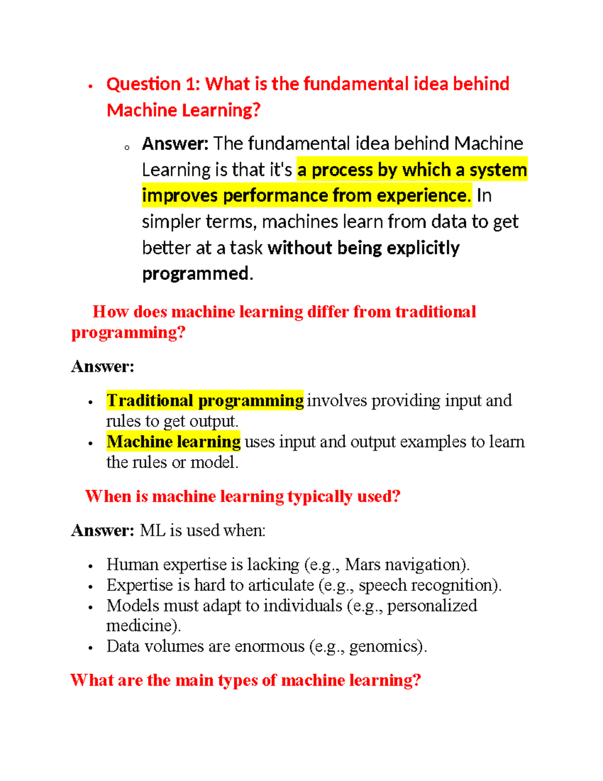 Machine Learning Fundamentals: Key Concepts & Types Explained - Studocu