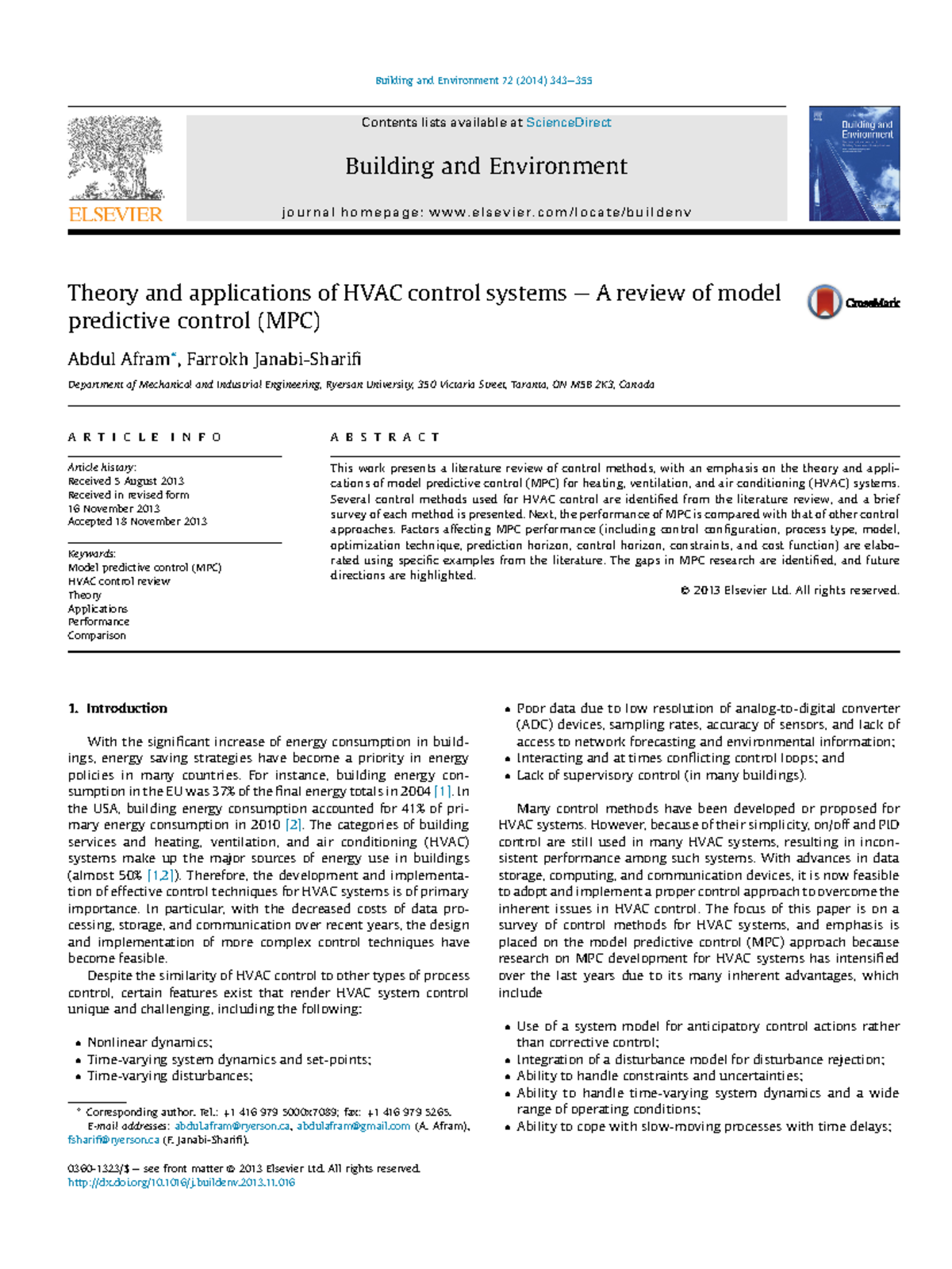 Theory and applications of HVAC control - Several control methods used ...