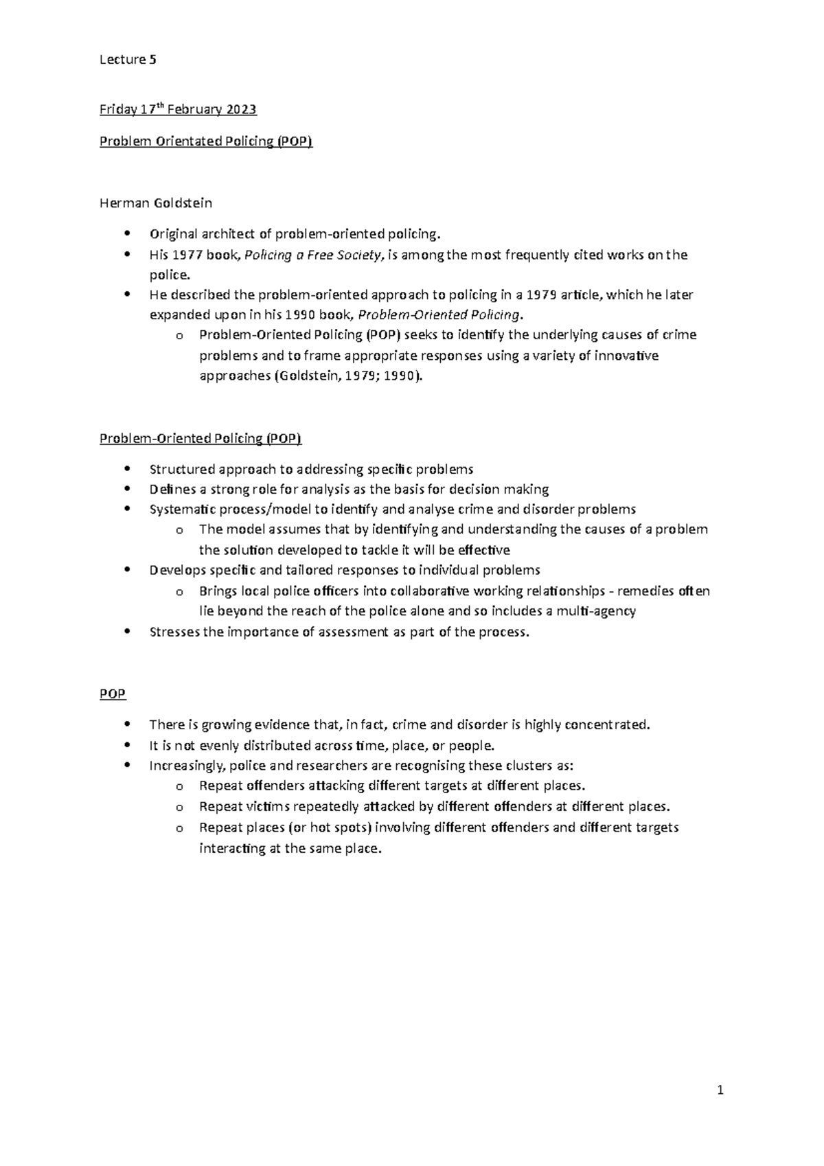 POP Strategies: An Overview of Problem-Oriented Policing Methods - Studocu
