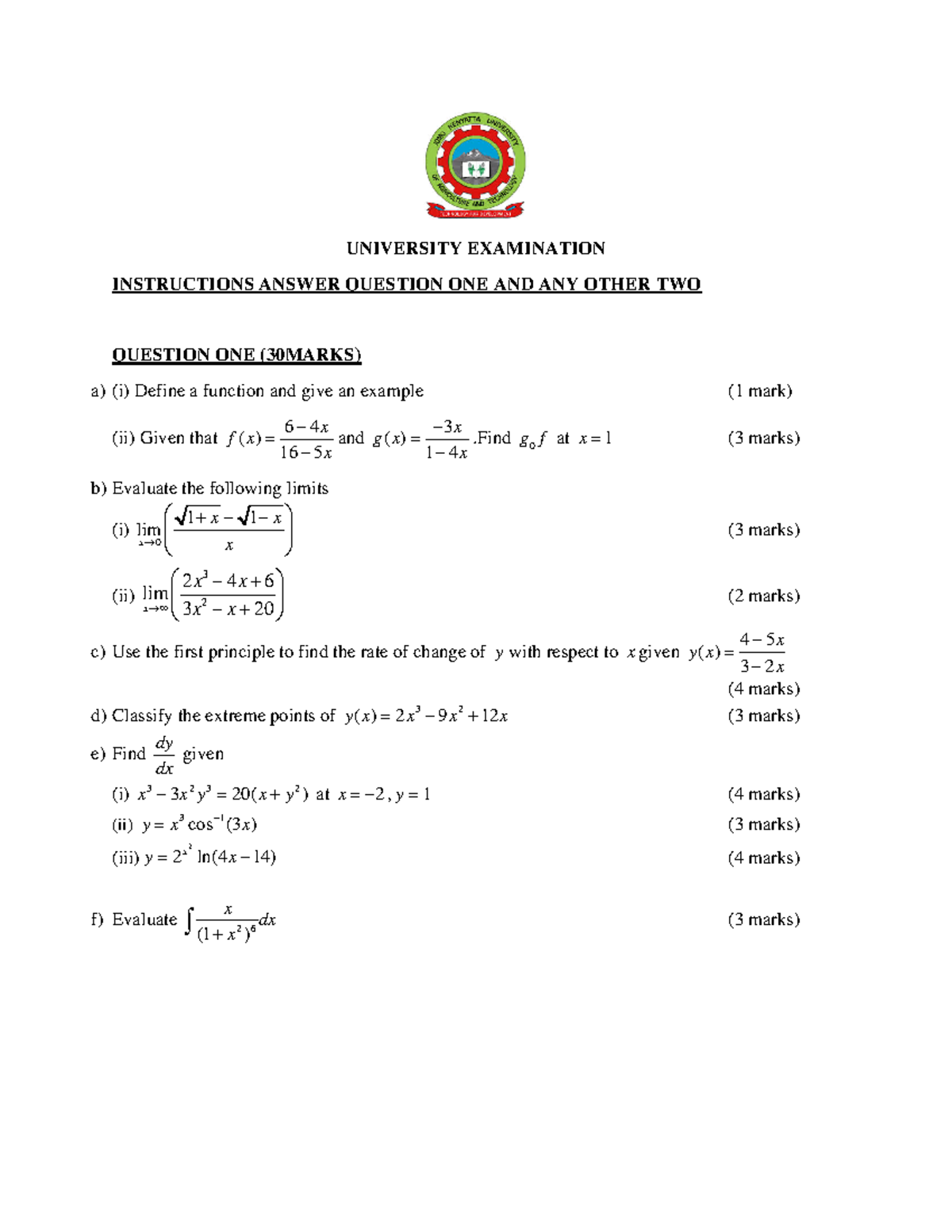 Calculus I Revision Paper 1: Exam Questions and Solutions - Studocu