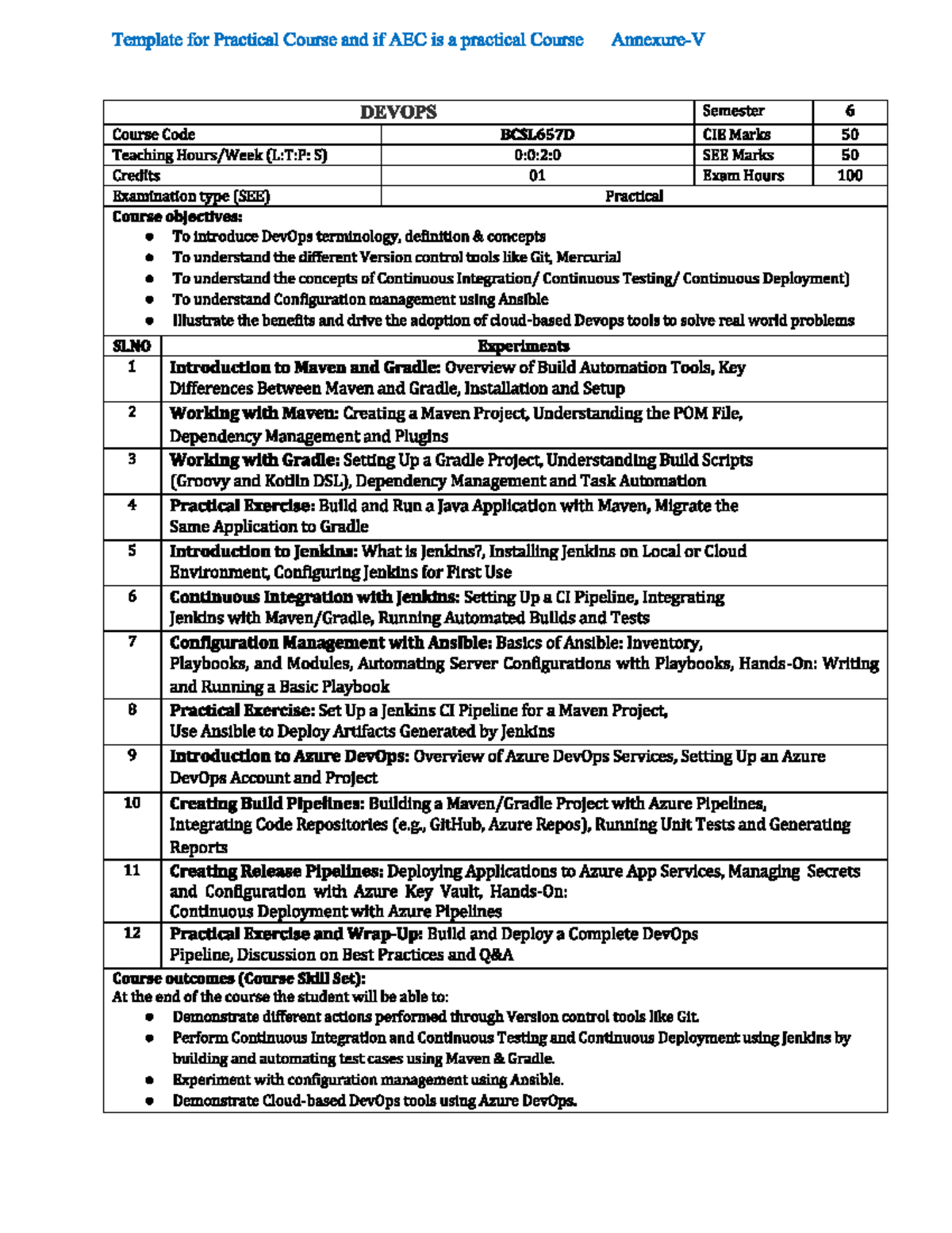 DevOps Practical Course Template - BCSL657D Semester 6 - Studocu