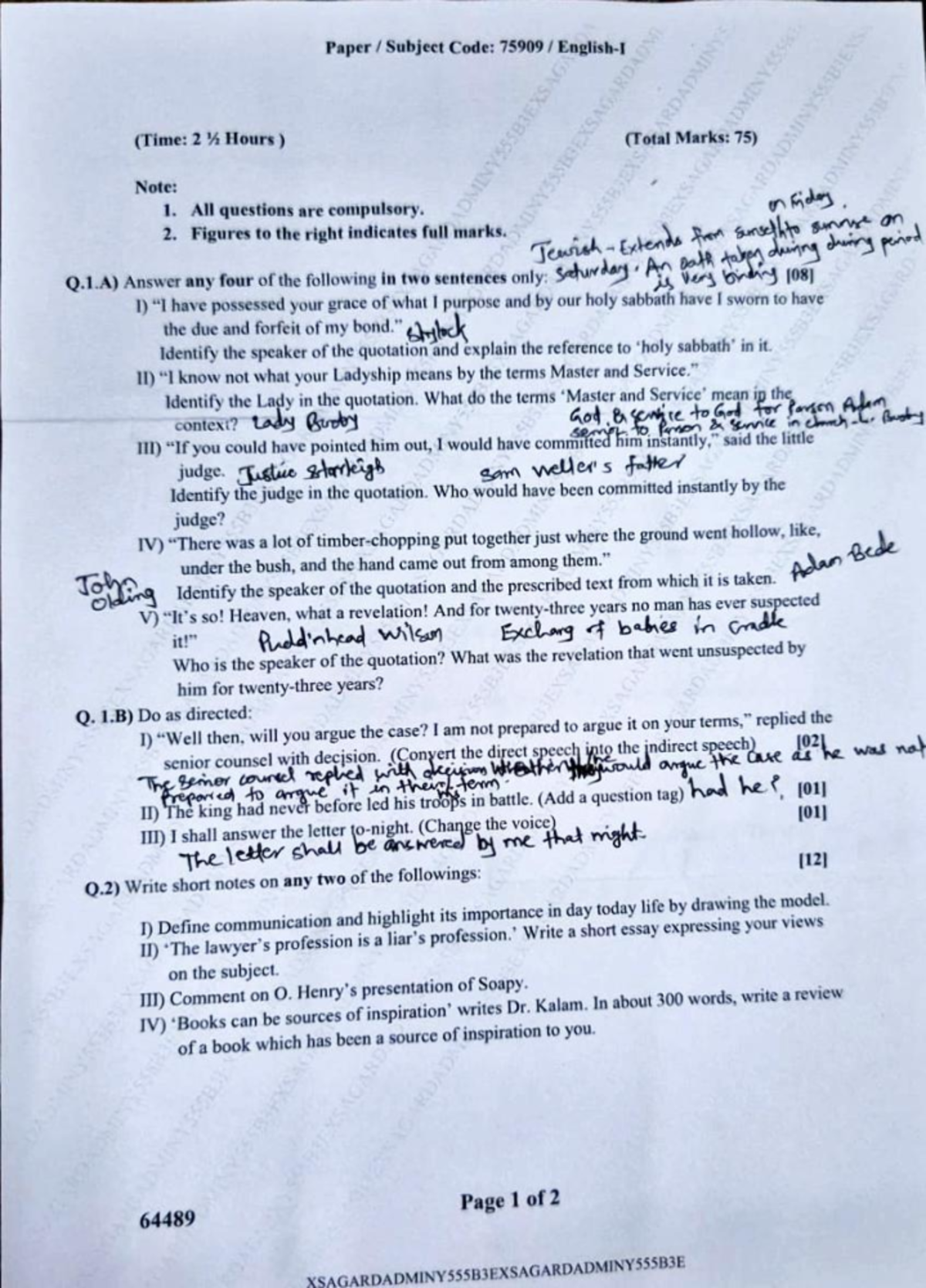 Final Exam Paper 75909: Comprehensive Questions & Essay Notes - Studocu