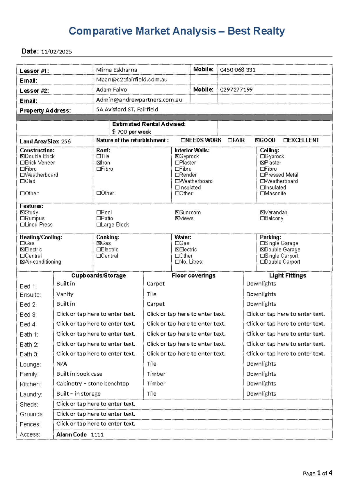 CMA template - Rental (Blank) - NSW (C4) - Comparative Market Analysis ...