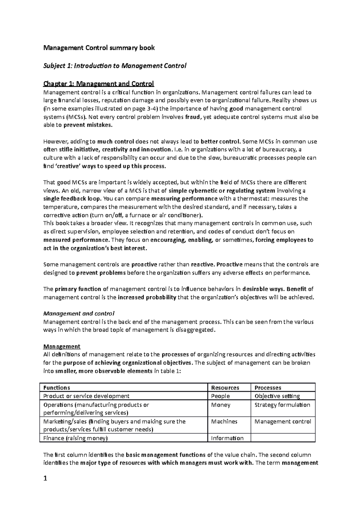 Management Control: Comprehensive Summary & Analysis (MGT101) - Studeersnel