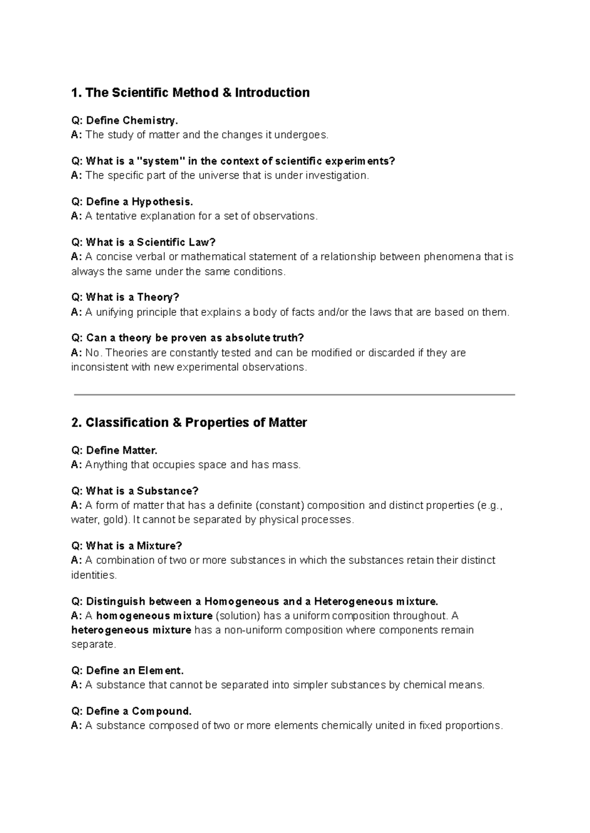 Ch1110 - Scientific Method & Properties of Matter Overview - Studocu