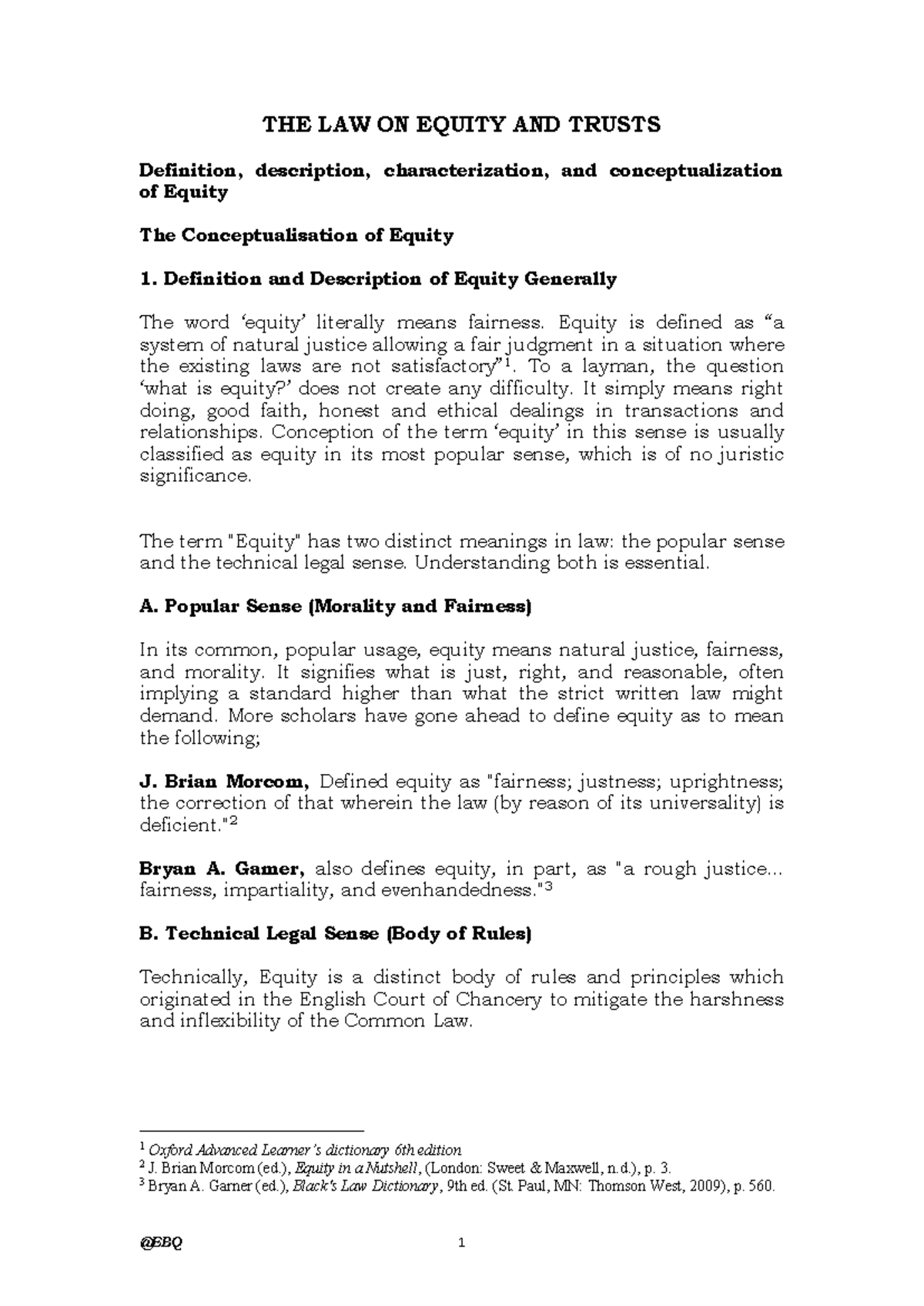 Equity & Trusts Notes (Part I): Understanding the Law of Equity - Studocu
