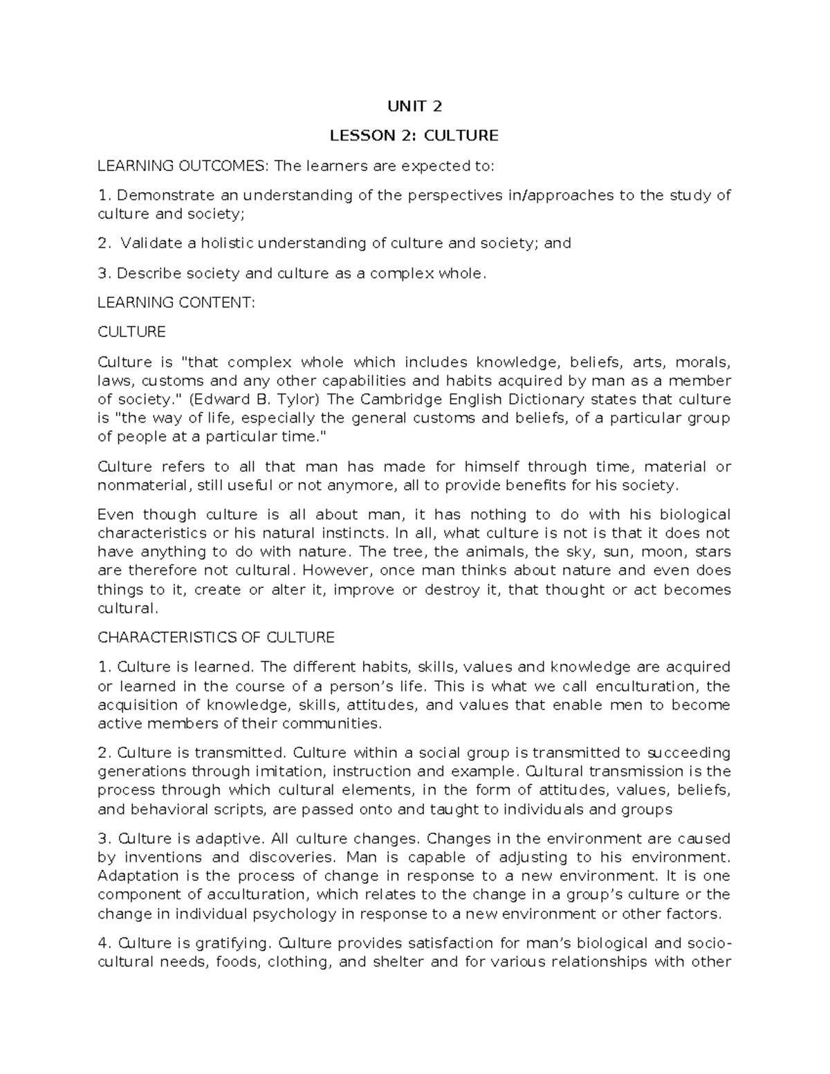 UCSP 2, Lesson 2: Exploring the Complexities of Culture - Studocu