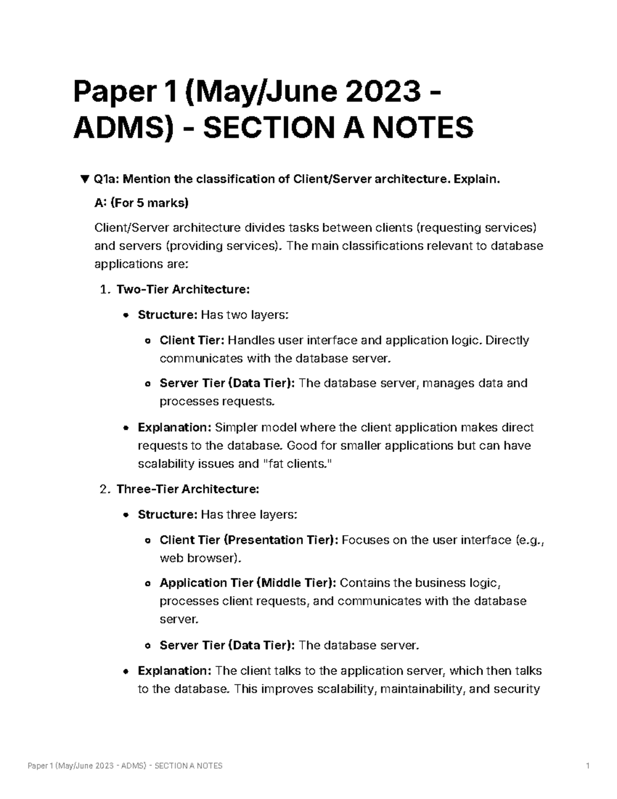 Paper 1 - May/June 2023 ADMS - Section A Study Notes on Architecture ...