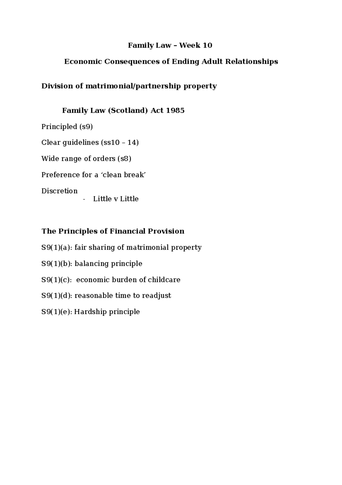 Family Law (Scotland) - Economic Consequences of Divorce Analysis - Studocu