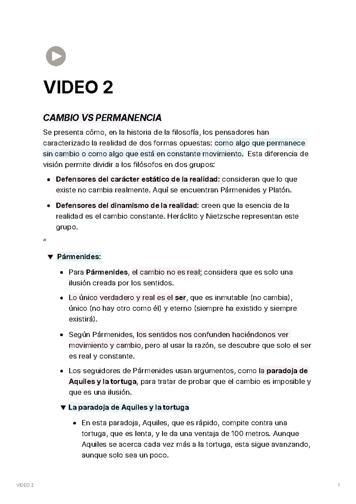 VIDEO 2: Cambio vs Permanencia en la Filosofía Metafísica 2 - Studocu