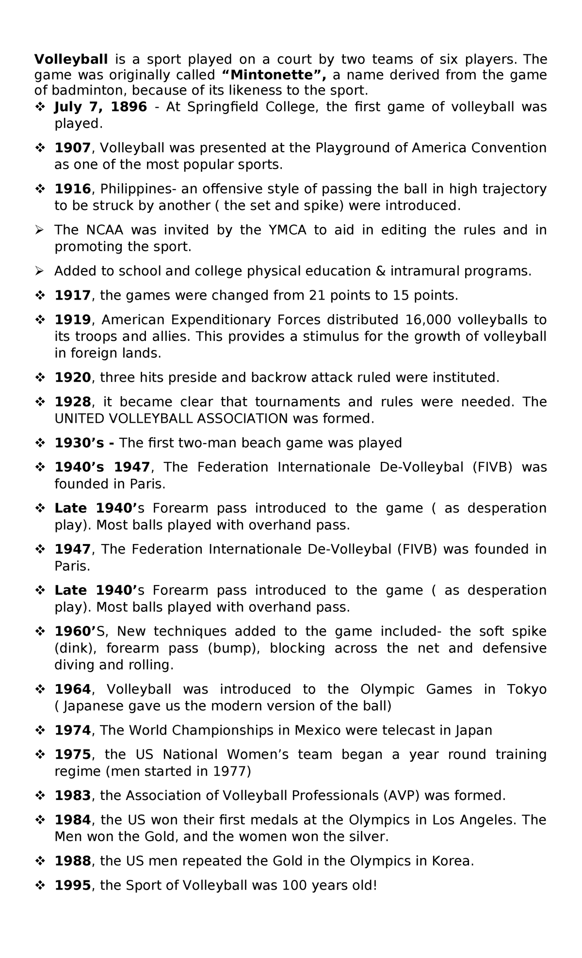 HIST 101: The Evolution and History of Volleyball - Studocu