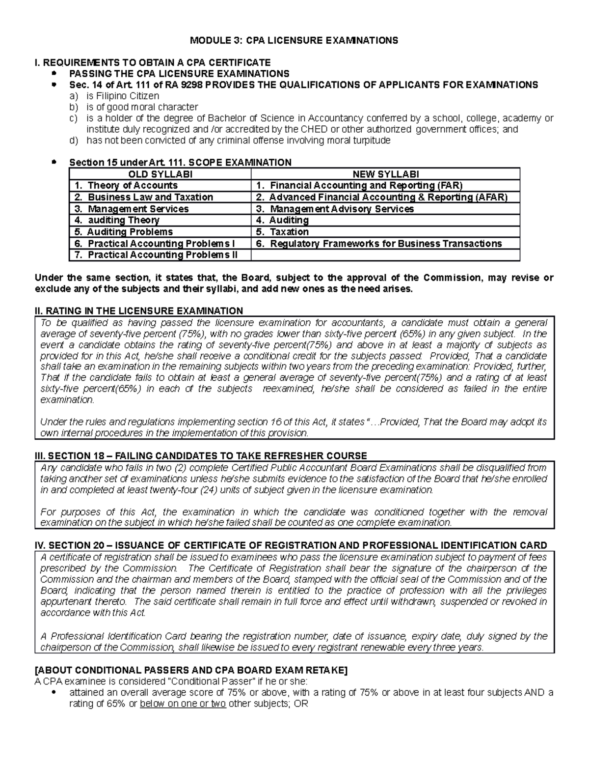 M3 CPA Licensure Exam Requirements and Regulations Overview - Studocu