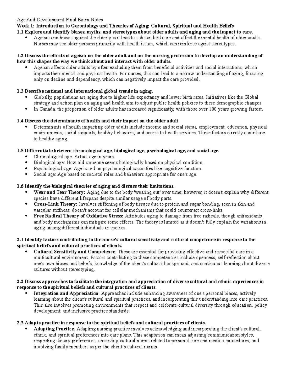 Age and Development NUR-301 Final Exam Study Notes - Studocu