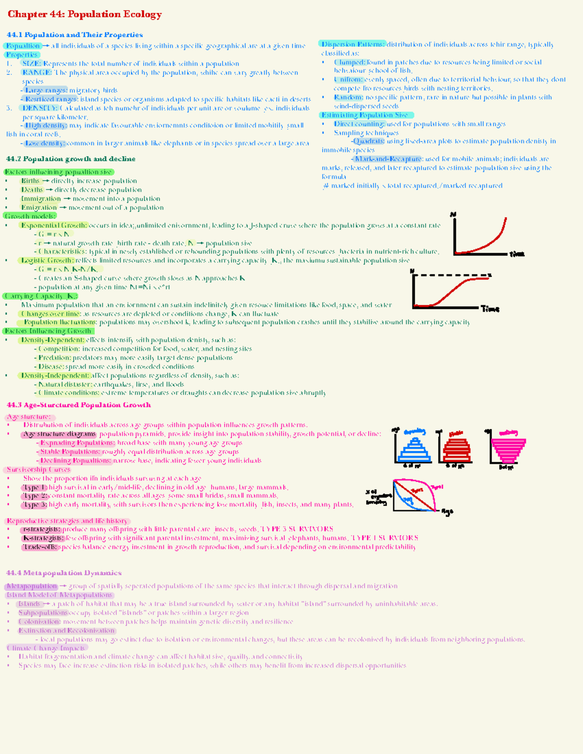 Bio1m03 chp 44-48 - Chapter 44: Population Ecology 44 Population and ...