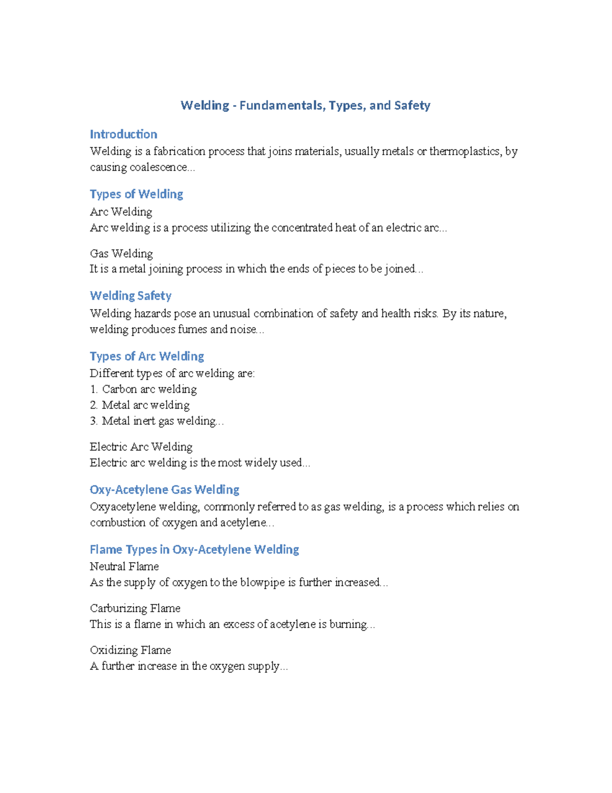 Welding Basics: Fundamentals, Types, and Safety Overview - Studocu