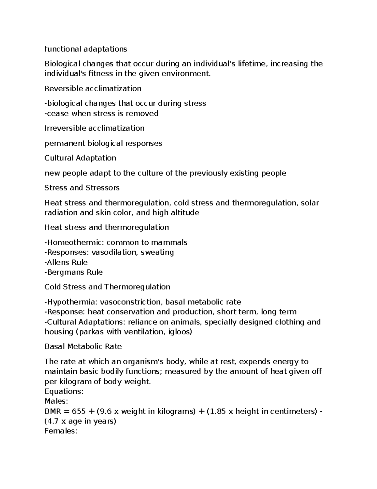 Biological Adaptations and Stress Responses: Test 2 Notes - Studocu