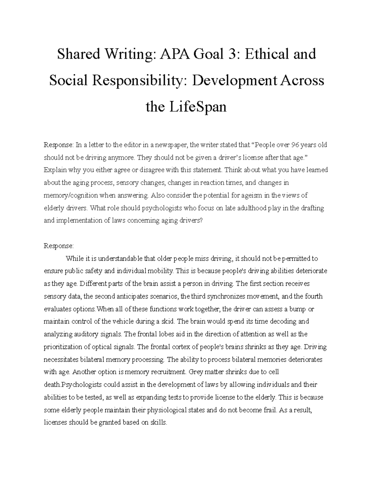 Shared Writing APA Goal 3 Ethical and Social Responsibility Development ...