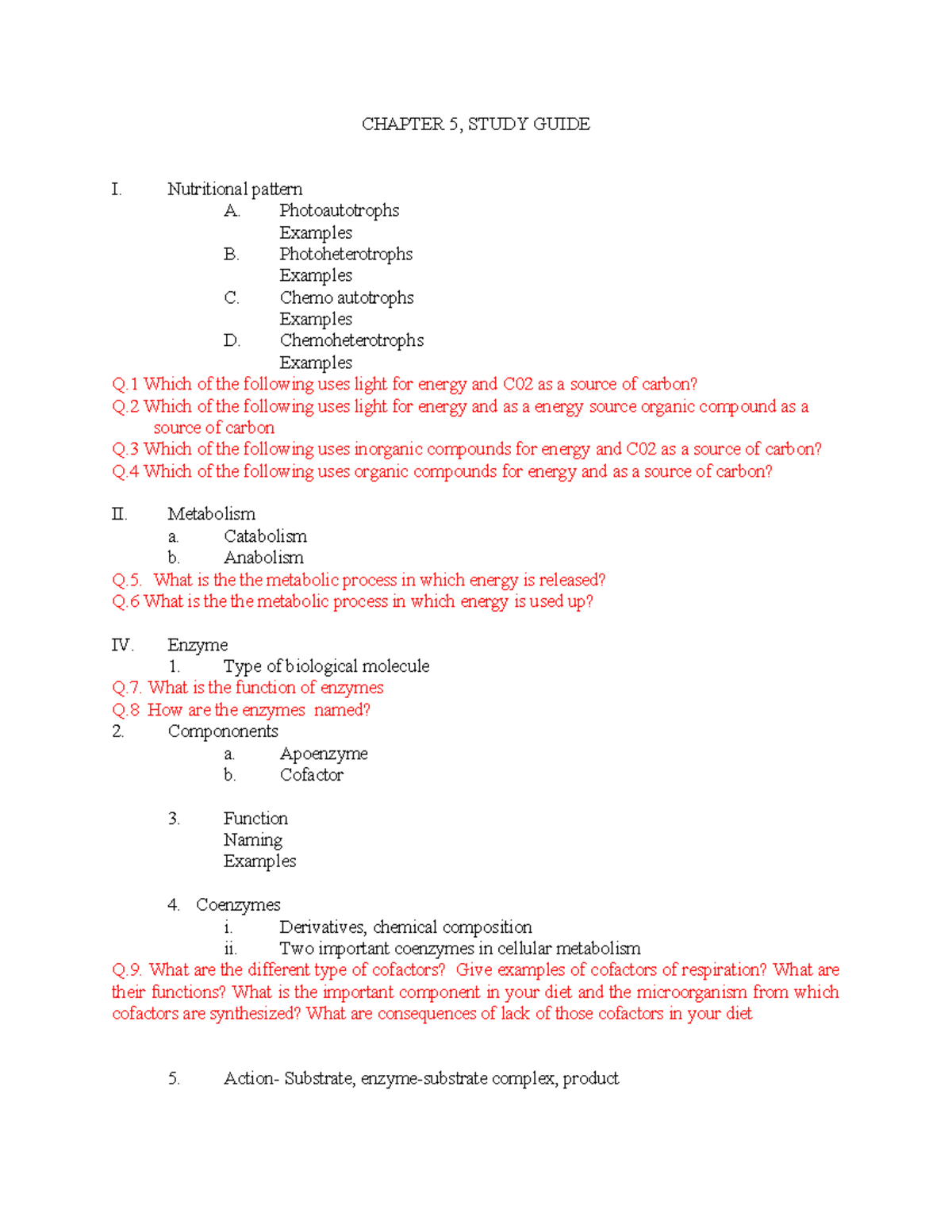 Bio 208 Chapter 5: Metabolism Study Guide & Review Questions - Studocu
